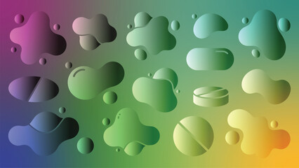 Abstract gradient background with rounded shapes, pills and spheres design concept