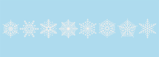 Cute minimalistic snowflakes collection. Festive winter holiday decorations for Christmas and New Year. Flat vector illustration on white background