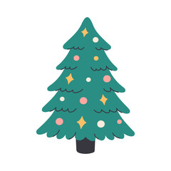 Cute simple Christmas tree. Traditional winter decor. Flat vector illustration on white background