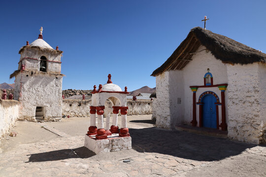 The church in the pretty village of Parinacota, Chile