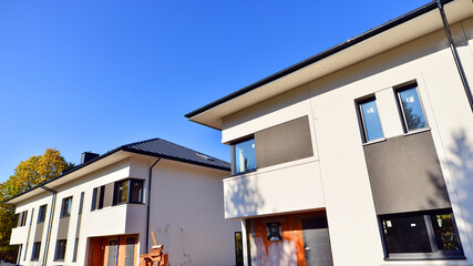 Terraced houses under construction. Housing estate development under construction.  