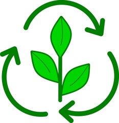 The logo symbolizes recycling and renewal of life. The circular arrows with a plant in the center convey the idea of ​​regeneration, zero waste, and an eco-friendly economy