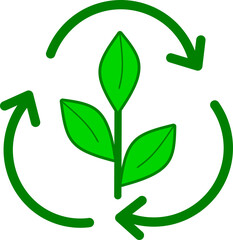 The logo symbolizes recycling and renewal of life. The circular arrows with a plant in the center convey the idea of ​​regeneration, zero waste, and an eco-friendly economy