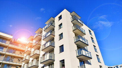 Fototapeta premium Modern elements in contemporary architecture. Architectural details of a modern apartment building.