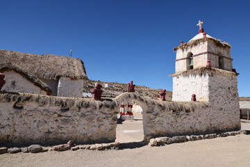 The church in the pretty village of Parinacota, Chile