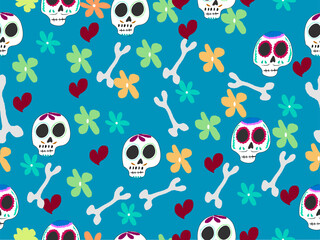 seamless pattern with skulls and bones