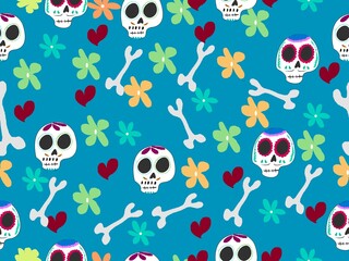 seamless pattern with skulls and bones