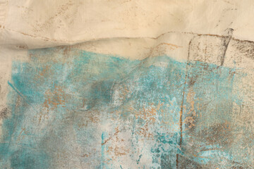 Grunge blue, beige dirty canvas fabric. Dirty stain grain texture abstract background.