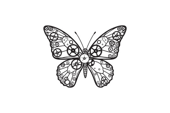 Steampunk Butterfly with Gears and Cogs Vector Illustration