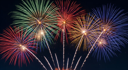 Obraz premium New Year's Eve Fireworks: Vibrant Colors Against Dark Sky, Holiday Celebration