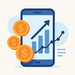 Abstract Mobile Banking Fintech Concept with Coins and Graphs