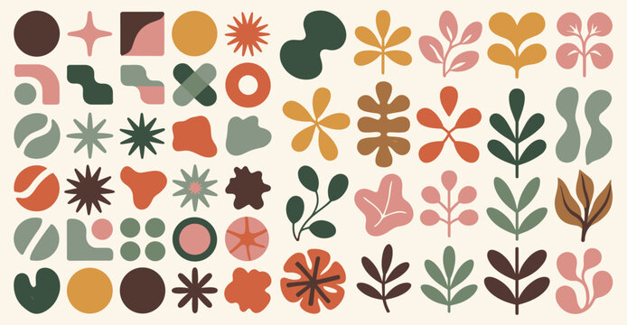 Retro Mid Century Modern Abstract Shapes and Botanical Elements Collection Keywords: abstract, mid century modern, retro, vintage, geometric