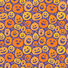 Halloween background with funny pumpkins. Seamless pattern. Vector illustration