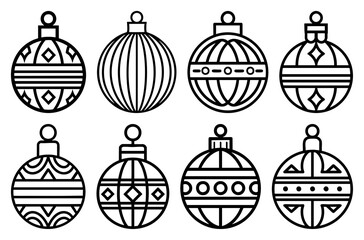 PNG Intricate black Christmas ornaments designs, element set on transparent background