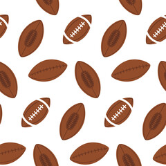 Rugby and American football balls. Sports seamless pattern. American football balls of various variations. Suitable for sports design, fabric, wallpaper, wrapping paper. Vector illustration