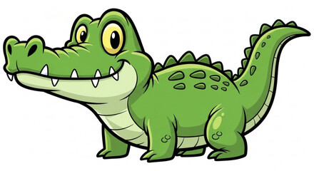 Obraz premium Happy cartoon alligator smiling with big eyes and sharp teeth on a white background