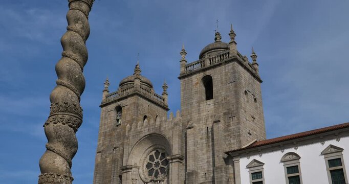 Porto cathedral and Pillory column, located in the historical centre of Porto, Portugal