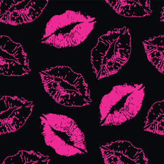Female hot pink lips and black seamless pattern collection. Kiss prints seamless background, Valentine pattern design. Lip pattern design. Hot sexy lips
