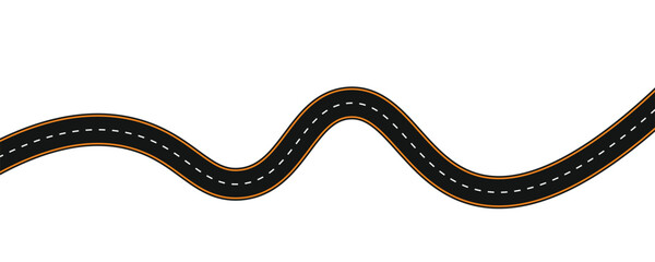 Long winding and curved road, winding and curved road from a top view isolated from the background, illustration. Vector eps10	