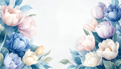 beautiful colorful flowers border frame background with copy space, graphic resource