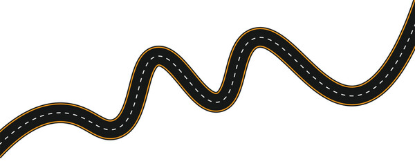 Long winding and curved road, winding and curved road from a top view isolated from the background, illustration. Vector eps10	