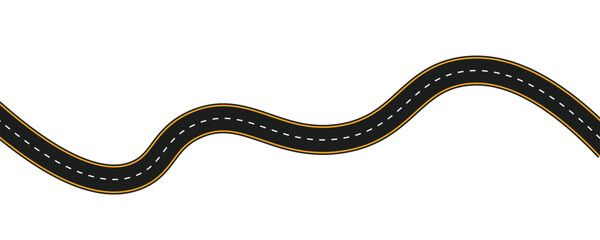 Long winding and curved road, winding and curved road from a top view isolated from the background, illustration. Vector eps10	