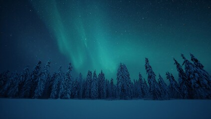 Captivating aurora borealis winter night sky over snowy forest landscape photography wallpaper image on transparent background