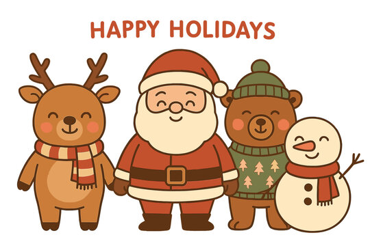 Trendy Christmas card featuring charming cartoon characters
