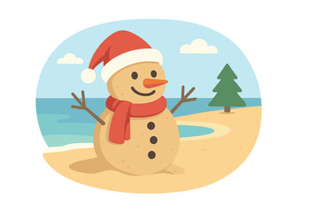 Naklejka premium A sand snowman on an ocean beach for New Year or Merry Christmas