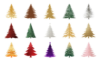 Obraz premium PNG Colorful festive Christmas tree collection, element set on transparent background