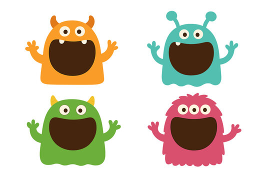 Playful, colorful monsters with wide open mouths as placeholder space