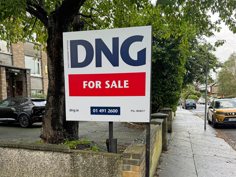 Dublin, Ireland - October 19, 2025: Irish DNG real estate sign.