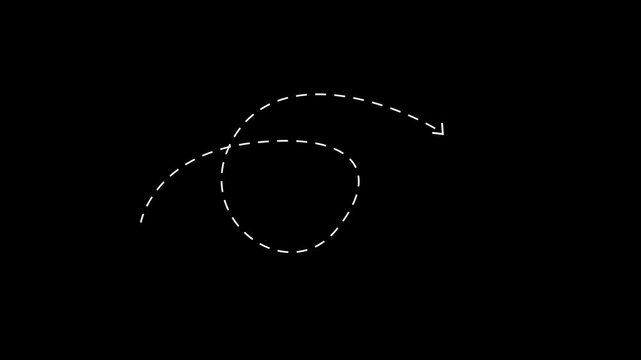 White dashed arrow with loops and a final arrow on a black background line curve