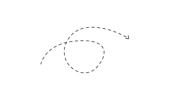 Black dashed arrow with loops and a final arrow on a white background line curve