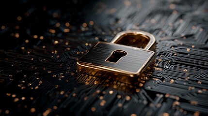 Secure your digital future with this stunning padlock symbol resting on a glowing circuit board, representing advanced cyber security and data protection for modern technology concepts.