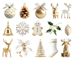 Plakat PNG Golden festive Christmas decorations collection, element set on transparent background