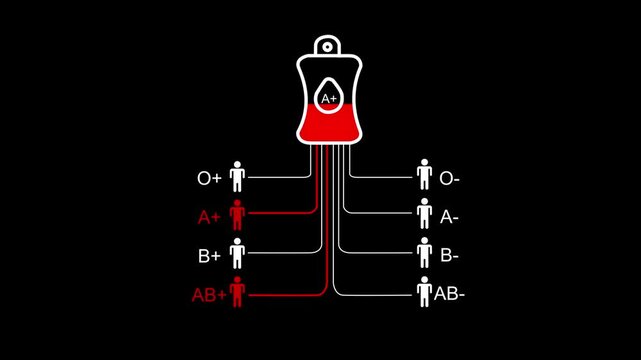 Blood type compatibility chart with A positive blood bag and compatible recipient icons Keywords: blood type, compatibility, chart, diagram, medical, healthcare, science, donation, transfusion, A