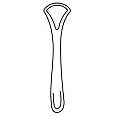 Black and white icon of a tongue scraper designed in doodle style. Ideal for use in health, wellness, dental and personal care design projects.
