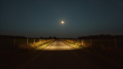 Night road trip under the moon and stars scenic drive adventure travel landscape photography dark sky view on transparent background