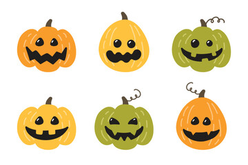 Collection of Halloween pumpkins icons. Vector illustration