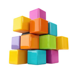 Obraz premium A vibrant stack of multicolored glossy cubes forms an abstract tower