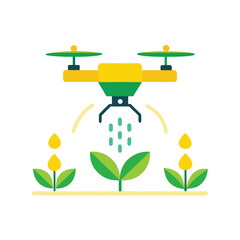 Drone Spraying Plants and Crops Vector Icon for Agriculture, Farming, and Precision Crop Management
