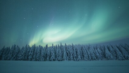 Aurora borealis northern lights winter landscape snow trees night sky scenic travel photography view  100 on transparent background
