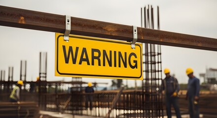 Warning Sign at Construction Site Safety Notice and Worker Awareness in Industrial Zone