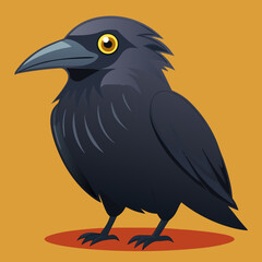 Scalable vector illustration of a black crow bird with yellow eyes artistic bird art silhouette White background