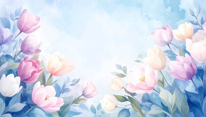 beautiful colorful flowers border frame background with copy space, graphic resource