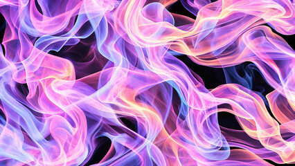 Abstract Glowing Purple and Pink Smoke or Liquid Waves on Dark Background, Vibrant Fluid Light Pattern, Futuristic Digital Art Design