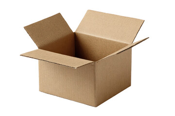 An empty brown cardboard box sits open ready for packing or unpacking isolated against a solid black background,