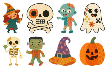 Naklejka premium Colorful Halloween cartoon characters