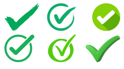 Vector illustration of green check mark symbol icons for approval success and verification confirmation task complete